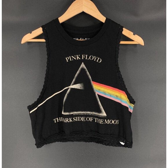 Pink Floyd Tops - Pink Floyd Women's 2014 Dark Side Of The Moon Graphic Crop Top S Black Lace Trim